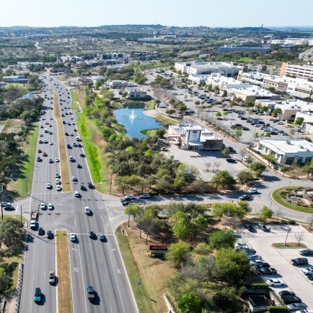 Aerial view of Bee Cave with the Hill Country Galleria area